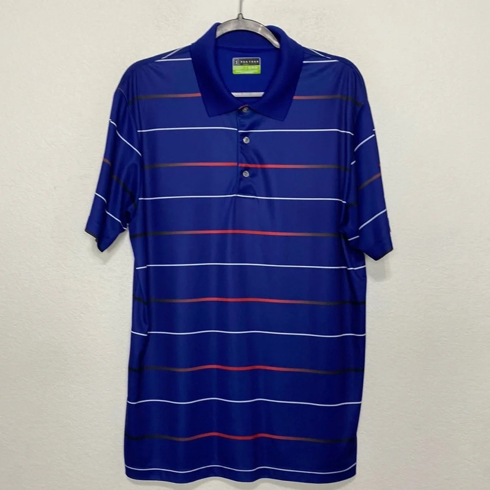 PGA Tour Pro Series Blue Golf Athletic Fit Striped Polo Shirt Size XL